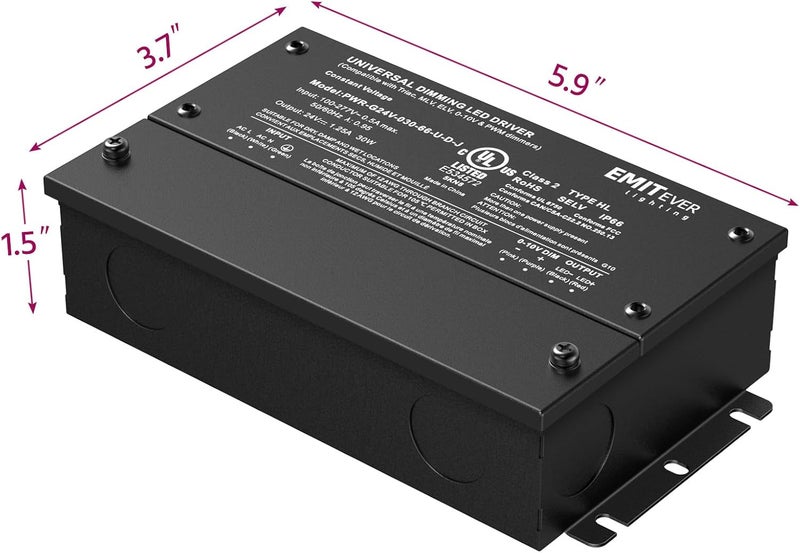 EMITEVER 30W Dimmable LED Driver, 24V Triac Dimmable Power Supply, AC to DC Transformer for LED Light, Compatible with Lutron and Leviton Dimmer, Waterproof IP67 and UL Listed, Class 2 - Image 3